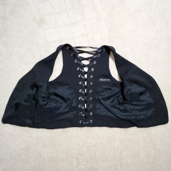 INC International Concepts back lace up corset button vest black 4P 4 petite - Picture 11 of 13
